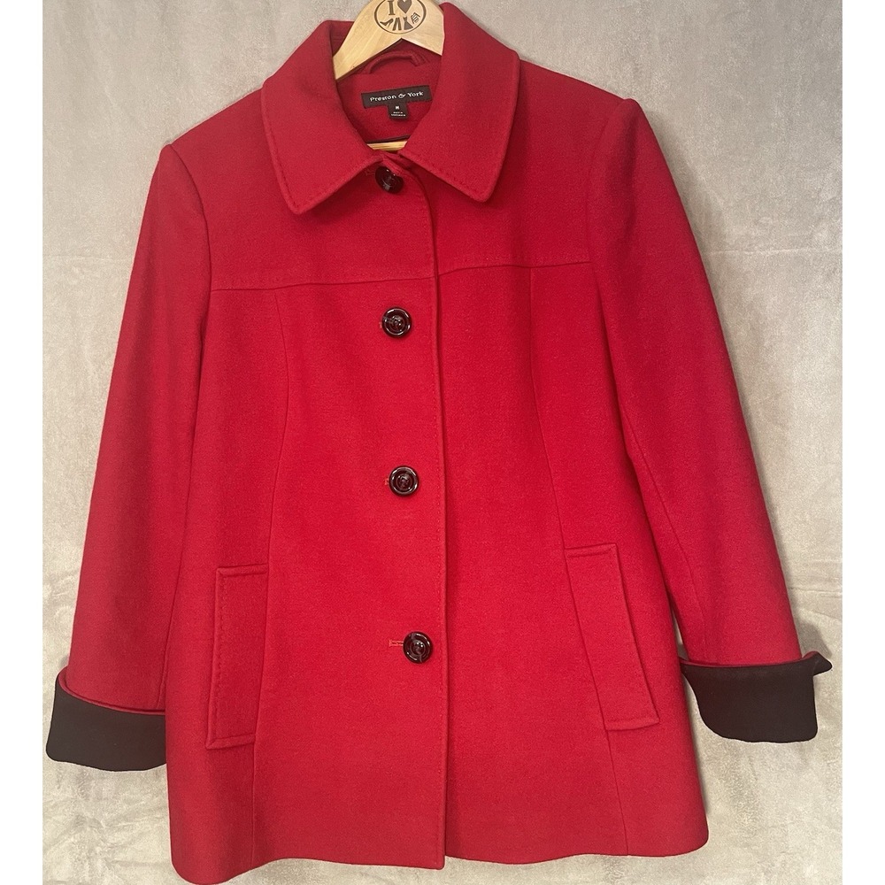 Preston‎ York Cherry Red Wool Blend Pea Coat Women's Size M